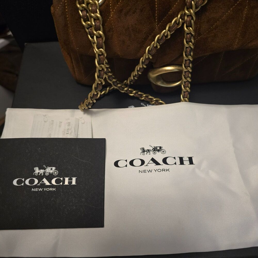 Coach Tabby 20 Brown Quilted Suede Shoulder Bag - Picture 12 of 14